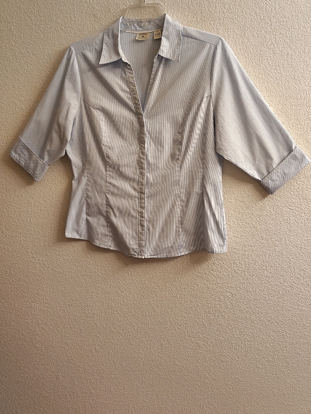 Riders by Lee Women's Sz XL Blue White 3/4 Sleeve Vneck Button-Down Shirt B26 XP